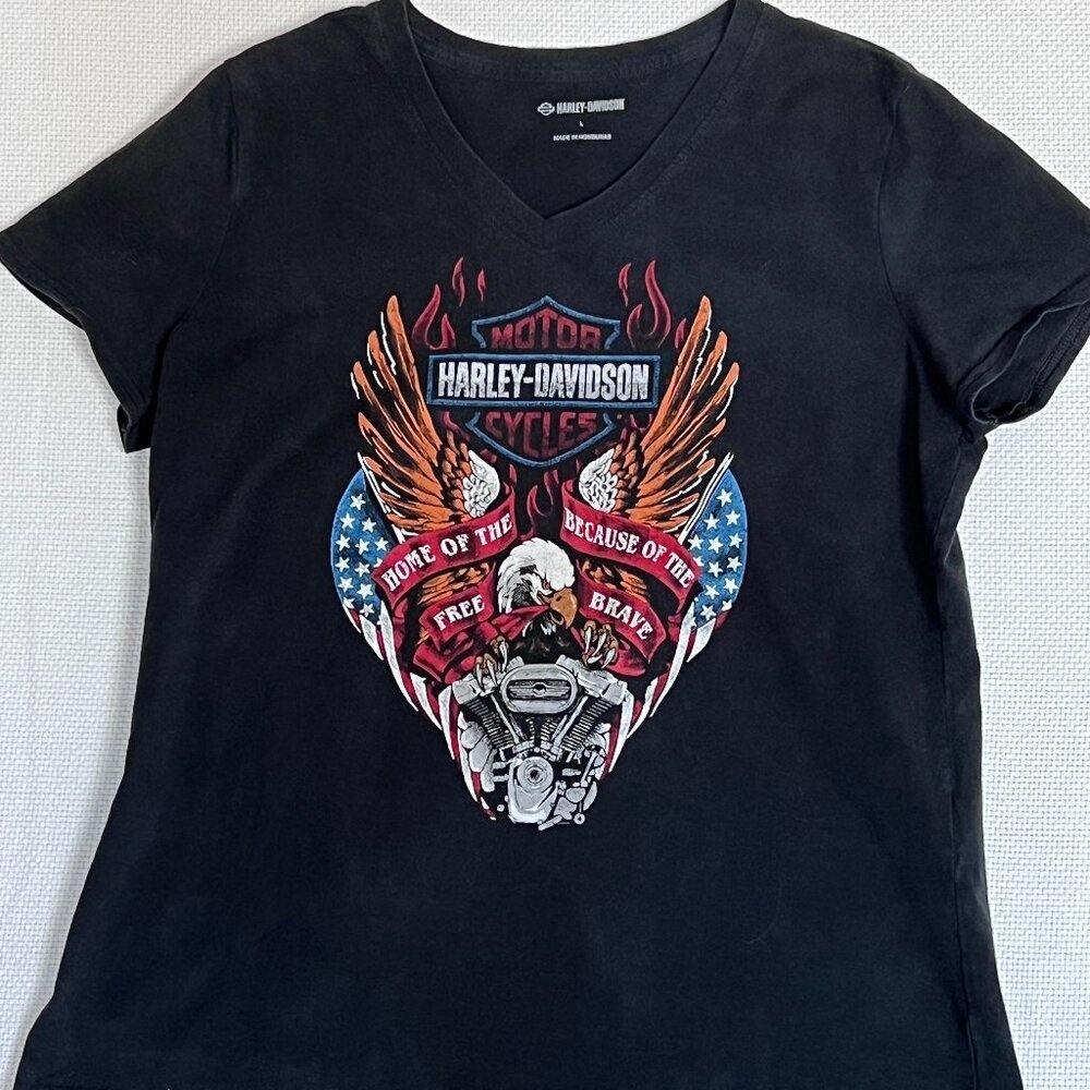 Harley Davidson V Neck Graphic Eagle Print Tee Shirt Short Sleeve Top Size Large